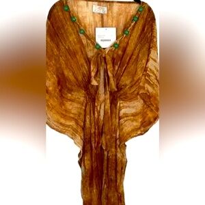 BRAND NEW Sol & Mer Swim Coverup Tunic Midi Brown Acid Wash Beach Pool One Size